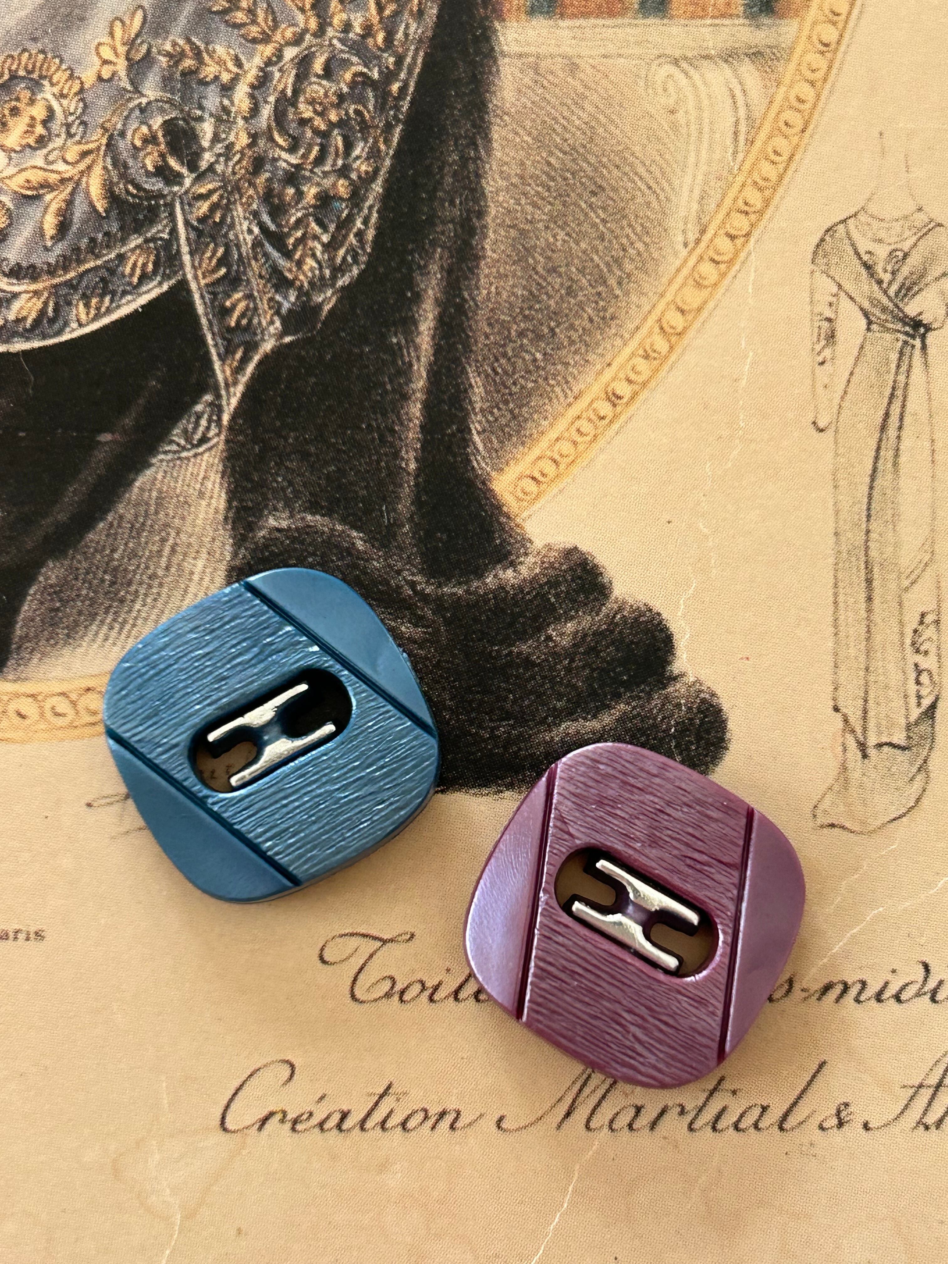 Japanese Vintage ボタン 角なしスクウェア パープル/ブルー 18mm 昭和レトロ アクセサリーパーツ 装飾材 カルトナージュ