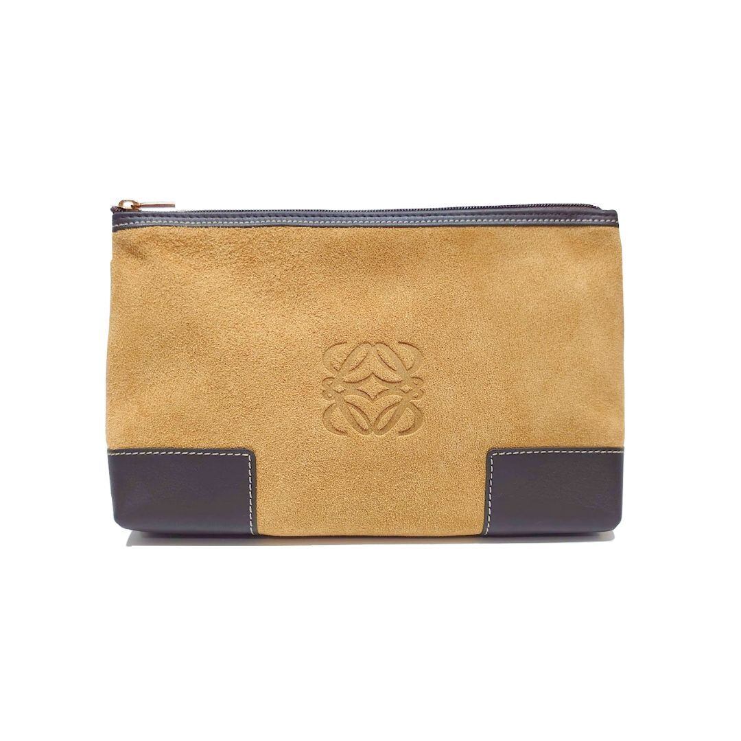 LOEWE ロエベ ポーチ アナグラム スエード レザー キャメル ブラウン 