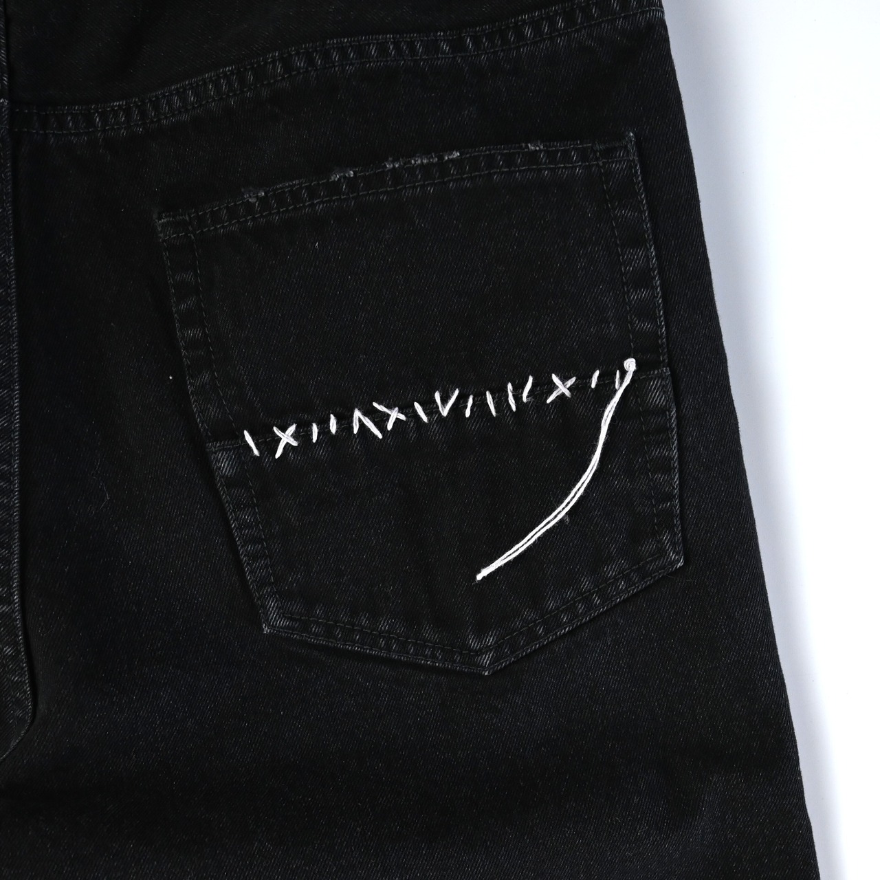 KUON / Sashiko Mended Black Denim Trousers