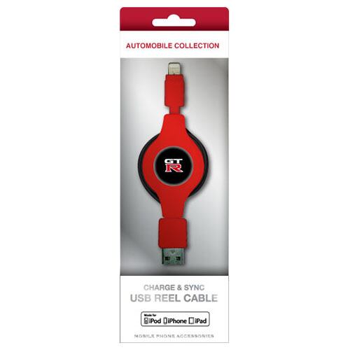 NISSAN 公式ライセンス品 GT-R CHARGE & SYNC USB REEL CABLE FOR IPHONE RED NRMUJ-RRD【6】