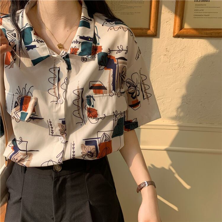 花柄 イラスト風 おしゃれシャツ r218 Rumina Select Shop 花柄 イラスト風 おしゃれシャツ r218 Rumina Select Shop