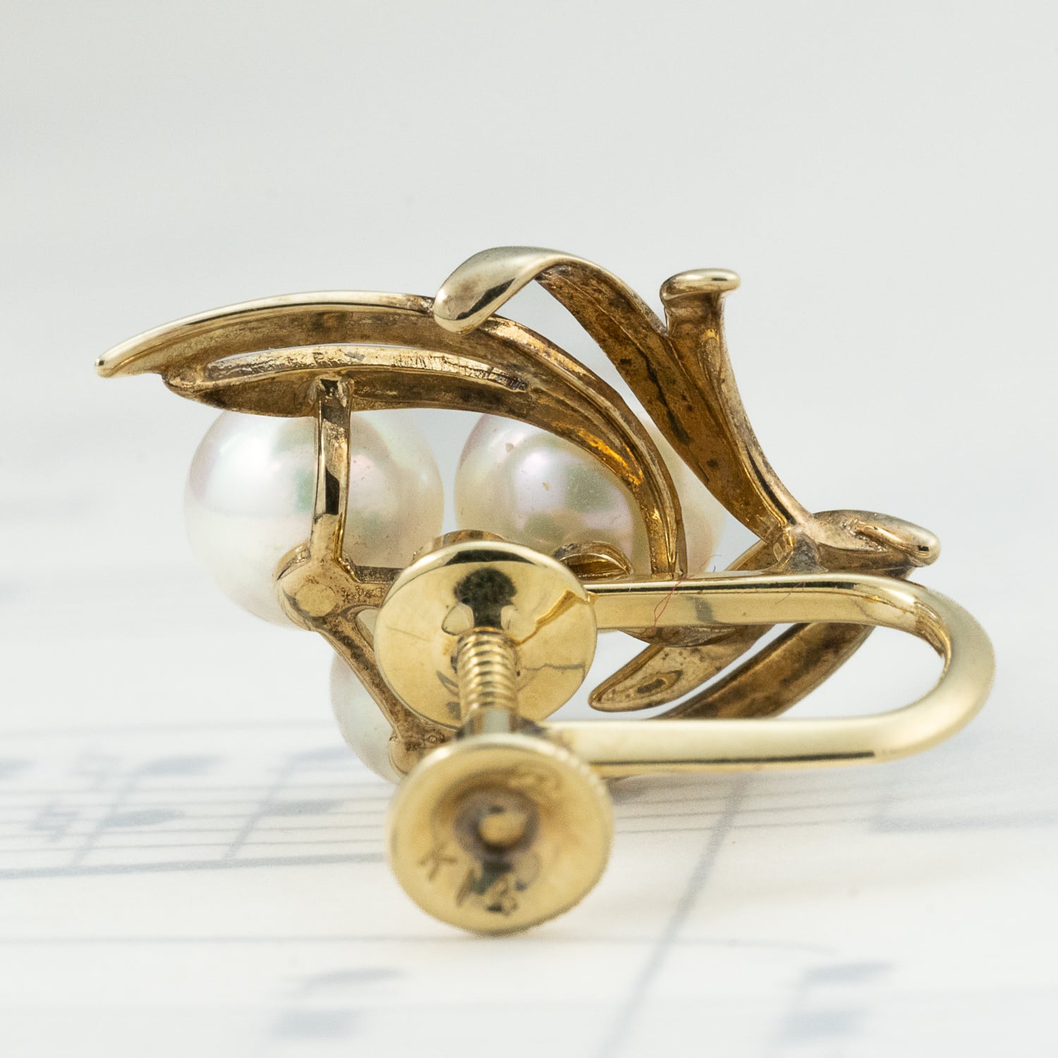 ミキモト MIKIMOTO K14 あこや真珠 パール イヤリング 3粒