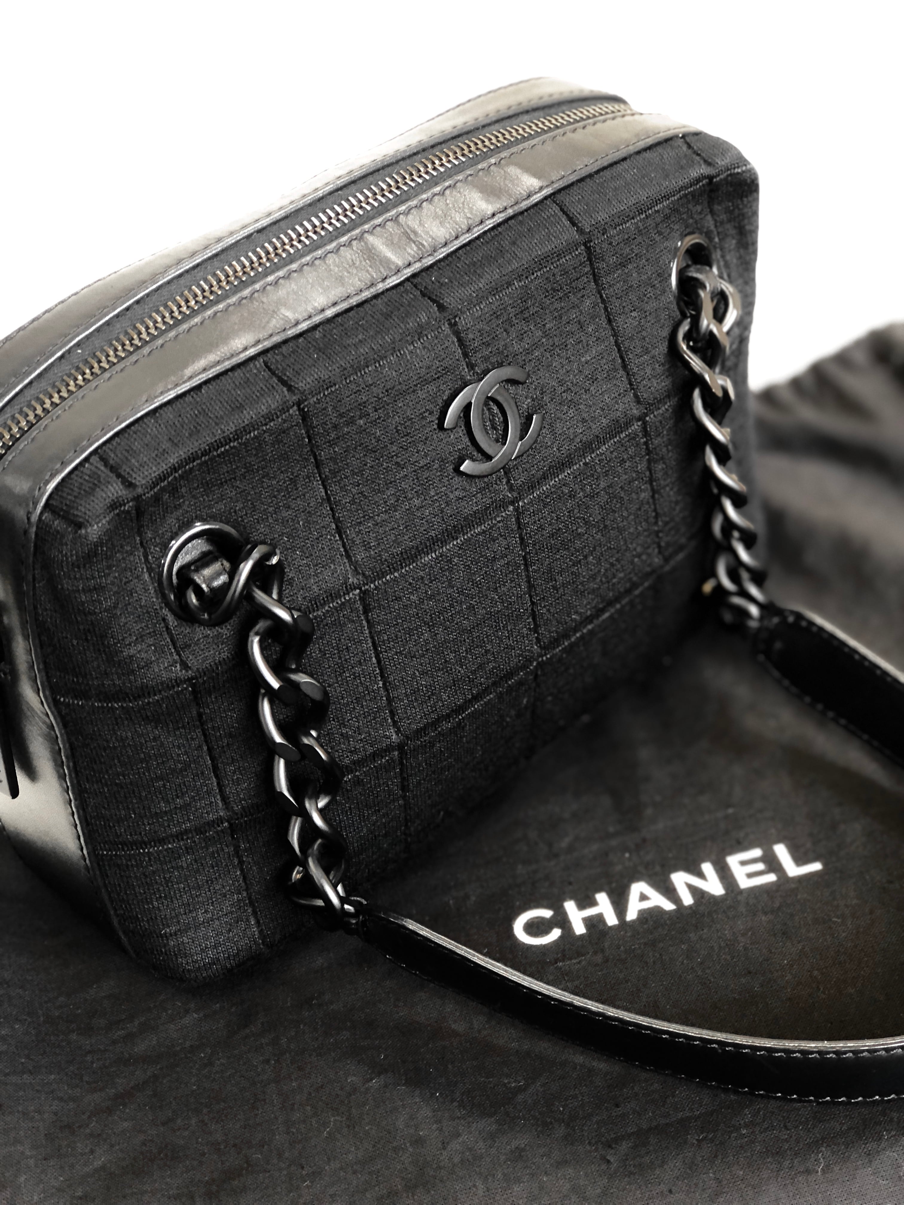 CHANEL シャネル　チョコバー　ココマーク　チェーン　レザー×ファブリック　ハンドバッグ　ブラック　vintage　ヴィンテージ　オールド　 b7kuuv | VintageShop solo powered by BASE