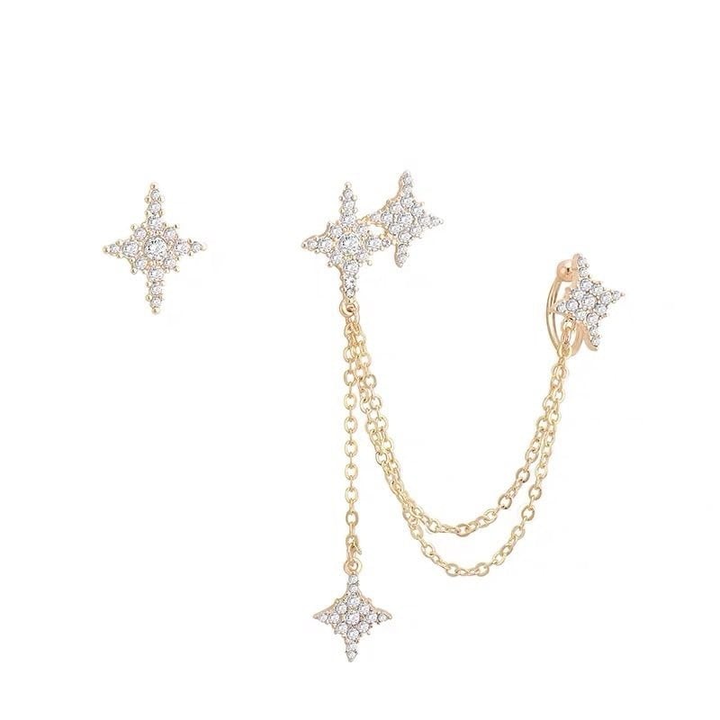 ピアス アシンメトリー チェーン クリスタル 星 スター キラキラ