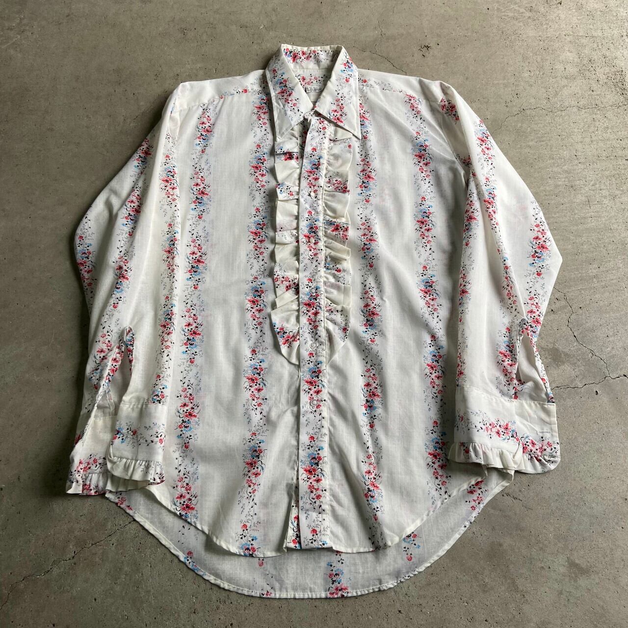 70s USA製 長袖シャツ 総柄シャツ 70年代 花柄 vintage