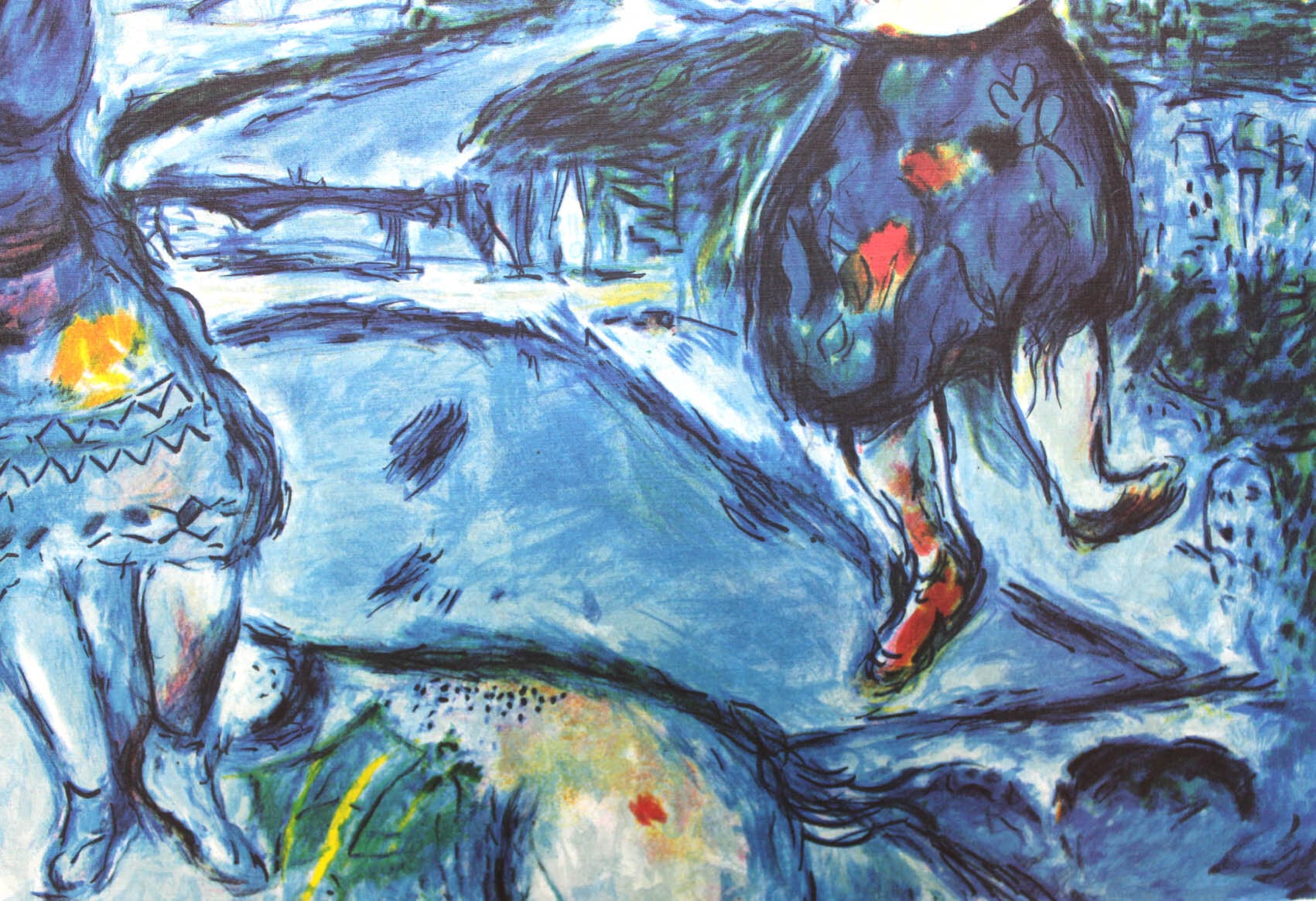 マルク・シャガール絵画「パリの恋人」作品証明書・展示用フック・限定500部エディション付複製画リトグラフ