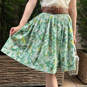 60's green reaf cotton skirt