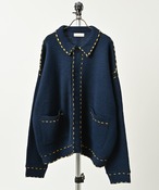 many men many mind Brushed Acrylic Hand-Stitched Knit Jacket (NAV) M2621010