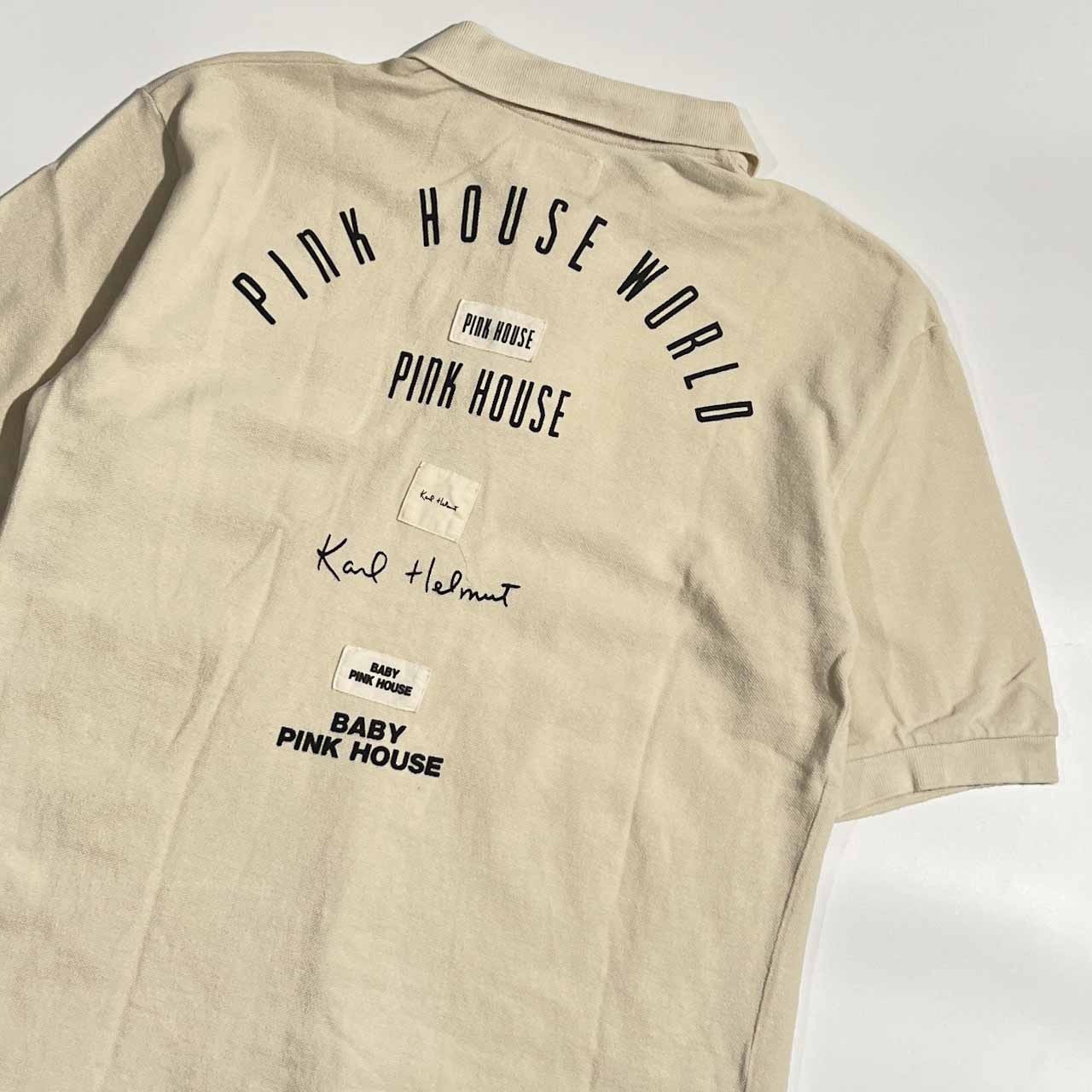 PINK HOUSE ピンクハウス 背面デザイン 鹿の子 半袖 ポロシャツ L/ベージュ系 レディース