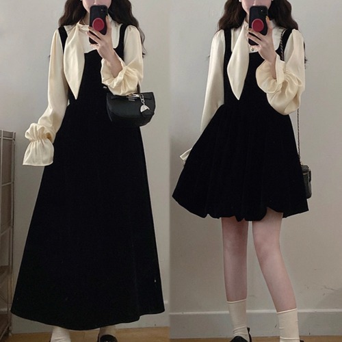 2種／キャンディスリーブコントラストワンピ ・73115