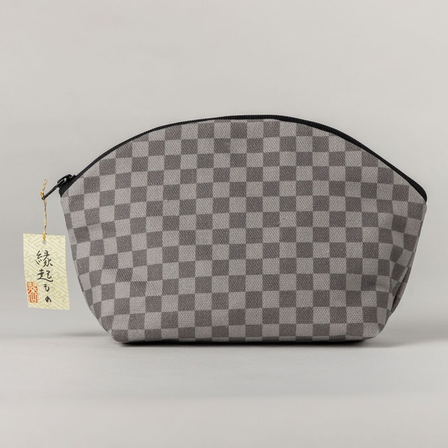 和柄ポーチ／市松柄／グレー×ダークグレー