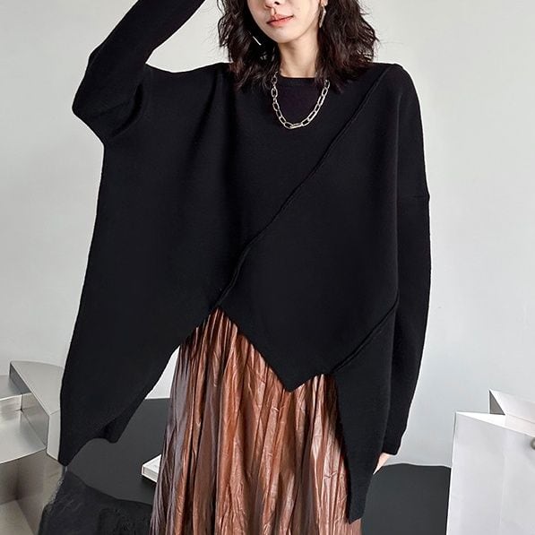 ASYMMETRIC RELAXED LOOSE FIT LAYERED KNIT TOP M-18604