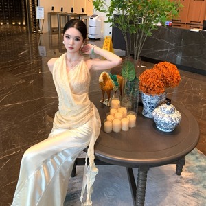 【2点セット】 ロングドレス キャバドレス セクシー アシンメトリー ホルターネック トップス×マーメイドスカート セットアップ エレガントスタイル LW2-XHY918259