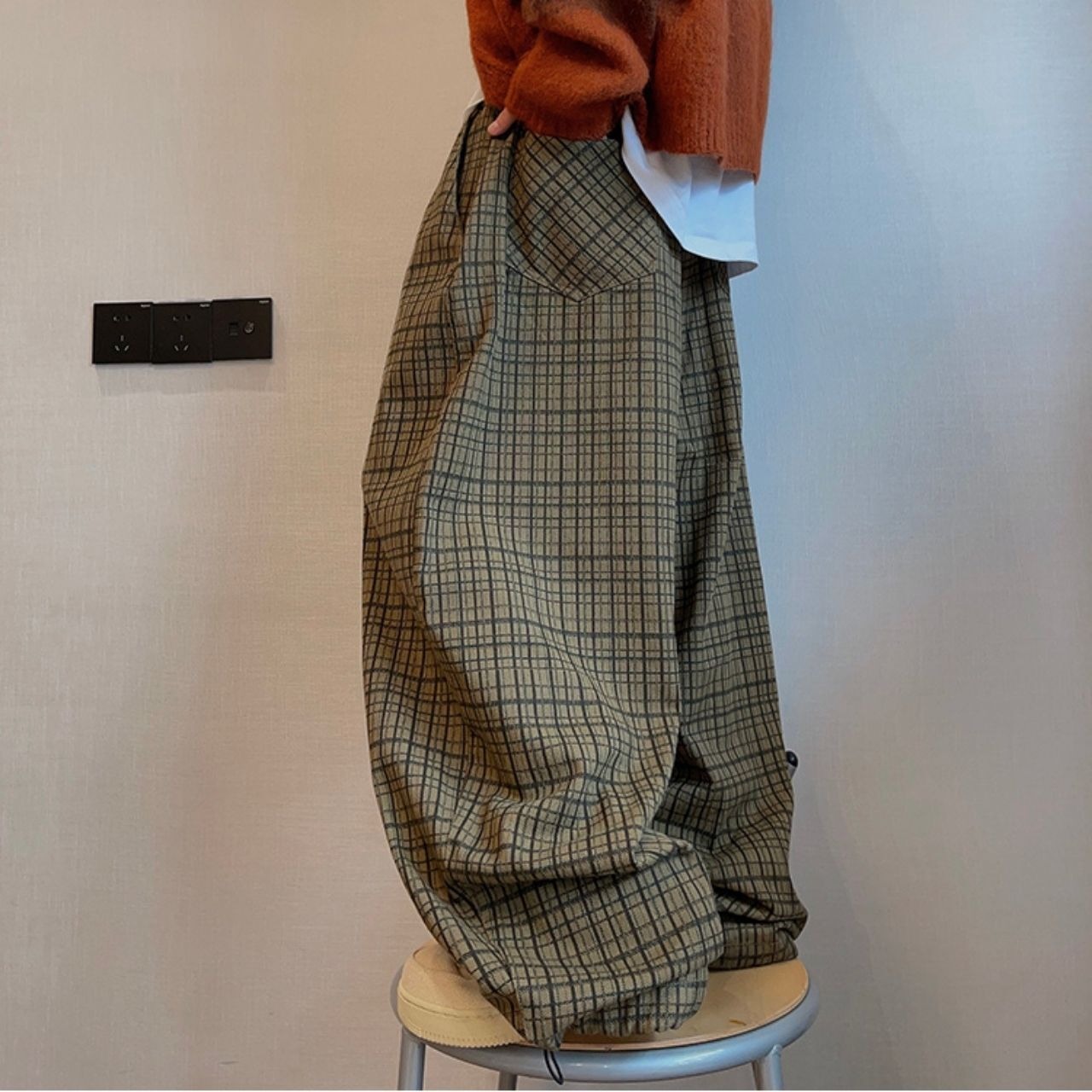 ツイルキャンバスチェックプリントパンツ　1157