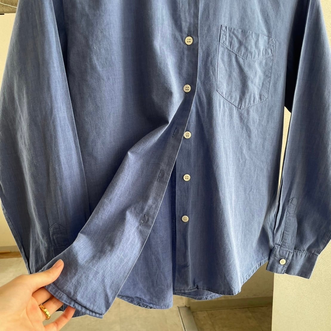blue shirt ｜ ブルー 青 シャツ ベーシック 無地 古着 | brume