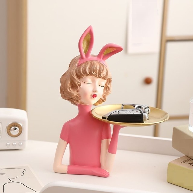 装飾 トレイ  うさ耳 バニー 遊び心 エレガント おしゃれ かわいい インテリア 北欧 コンパクト 多目的 アート 収納 小物入れ ジュエリー アクセサリー スタンド オブジェ 置物 ピンク グリーン