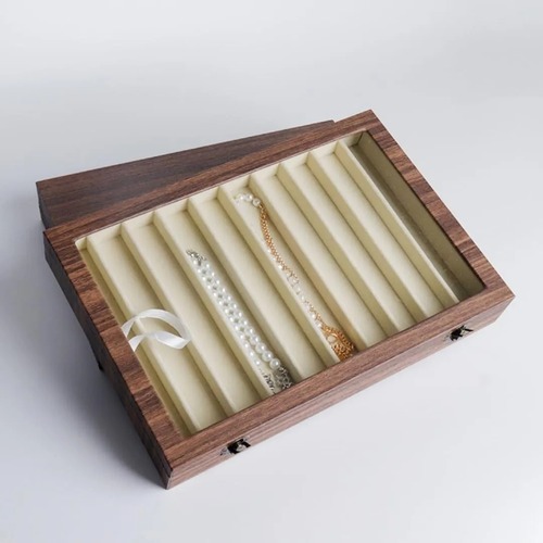 レトロ ジュエリー収納ボックス 蓋付き ネックレス ブレスレット 太いネック チェーン ディスプレイケース 透明 ガラス ジュエリー アクセサリー 宝石箱 ８ユニット １０ユニット 木目調 おしゃれ