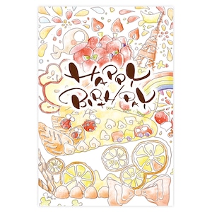 ポストカード　誕生日カード『 豪華盛り盛り ★ バースデイケーキ 』 〜 yoko 〜［Y5-4］