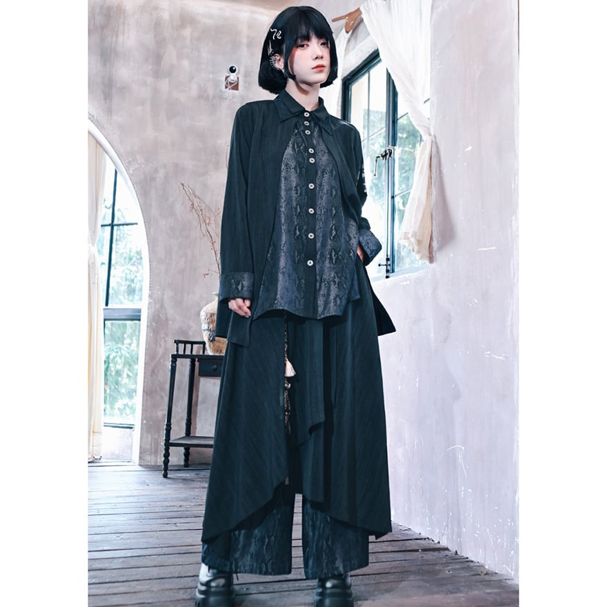 中華ゴシック ワイドパンツ 袴×蛇柄×アシンメトリー｜WithU | ゴスロリ