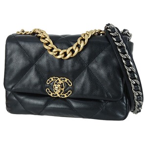 Used CHANEL シャネル CHANEL 19 チェーンショルダーバッグ ラムスキン ブラック 3色金具 マトラッセ 超美品