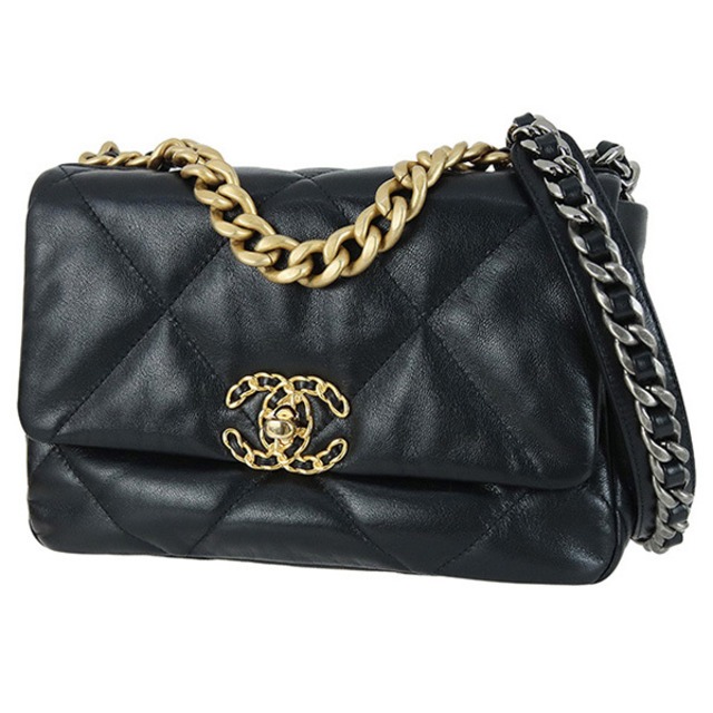 Used CHANEL シャネル CHANEL 19 チェーンショルダーバッグ ラムスキン ブラック 3色金具 マトラッセ 超美品