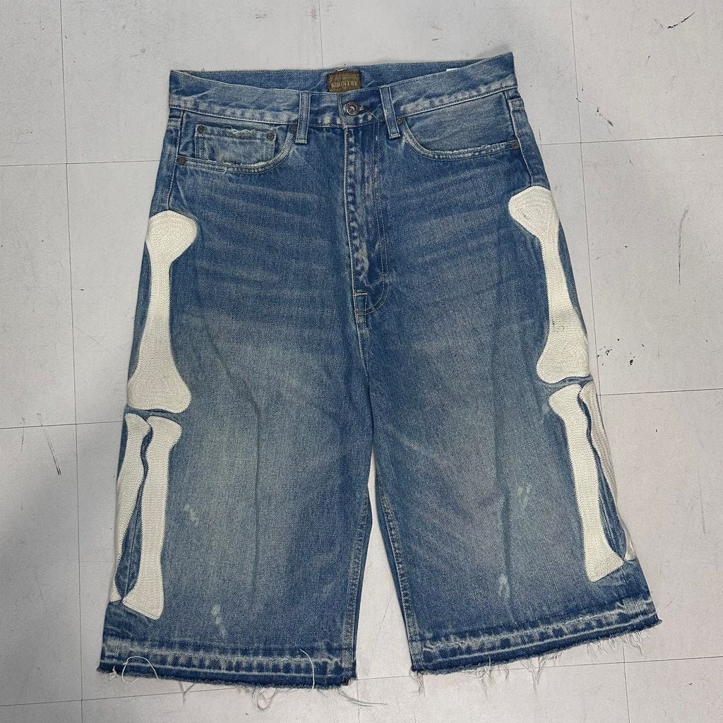 キャピタル KAPITAL 異素材　切替　デニム　キュロットパンツ　リネン KAPITAL キャピタル BONE Denim half pants デニムショーツ K2004SP149
