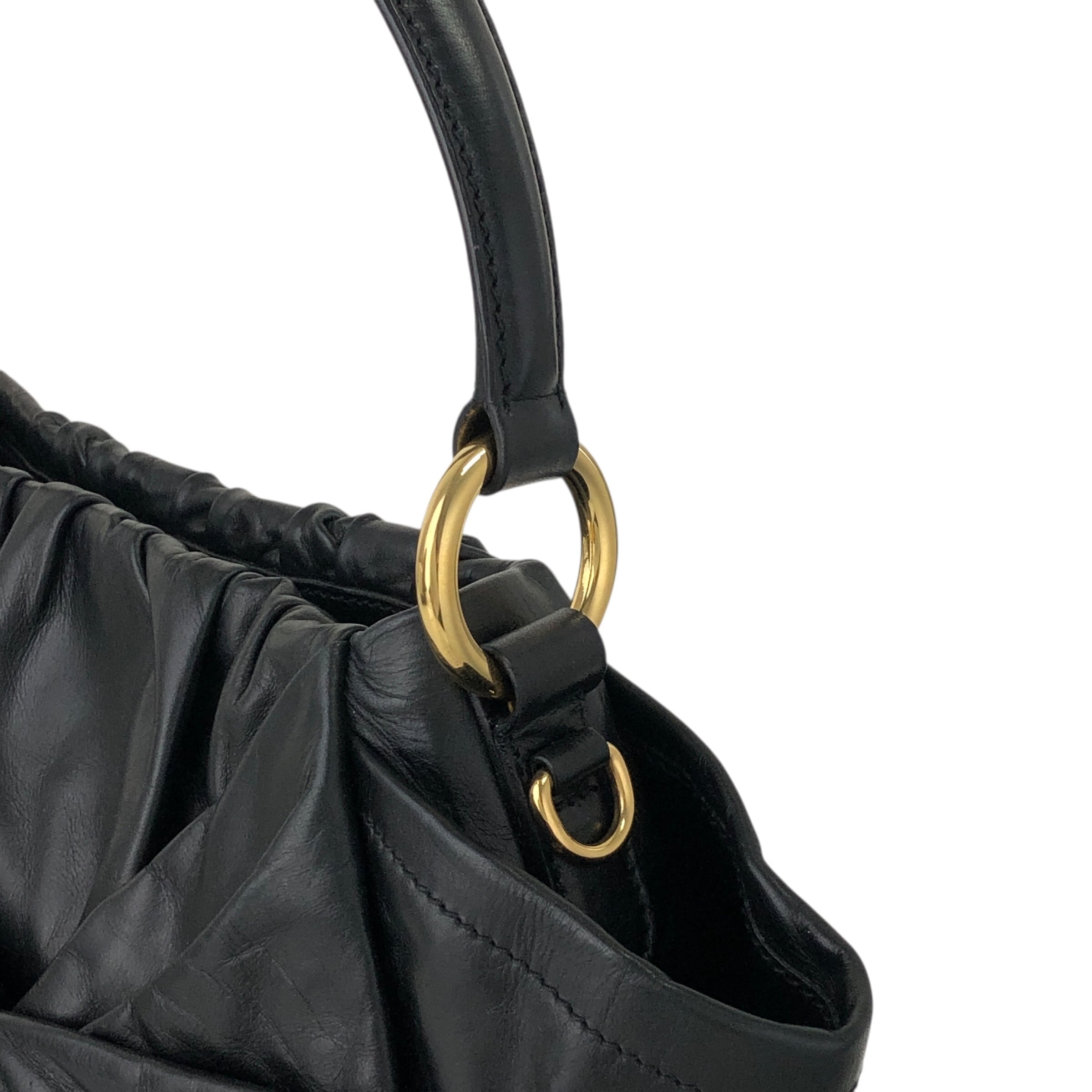 PRADA プラダ   ハンドバッグ ブラック トライアングルロゴ レザー リボン a73fym PRADA プラダ ハンドバッグ ブラック トライアングルロゴ レザー