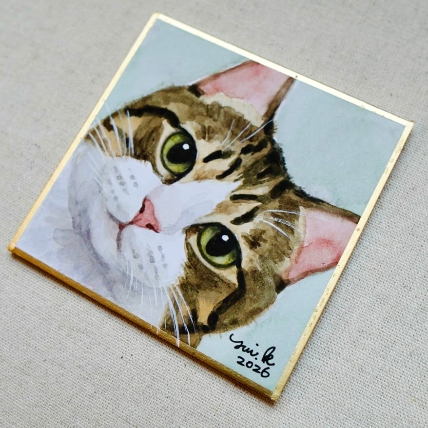 猫の絵 428 水彩画 原画 キジ白猫 | Forest cat