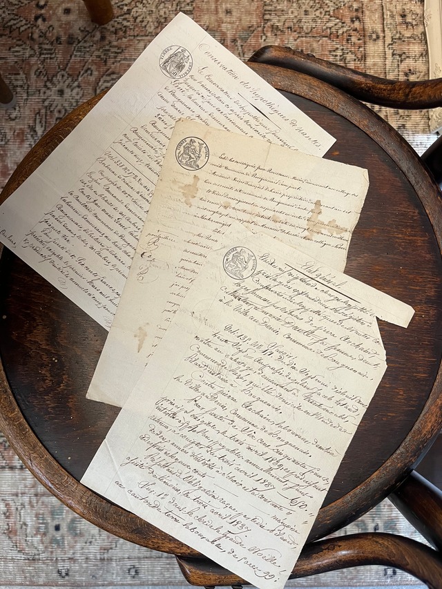 【フランス アンティークペーパー】19世紀 文書／印章入り 古紙ドキュメント／額装・コラージュ・紙もの素材・撮影小物に最適