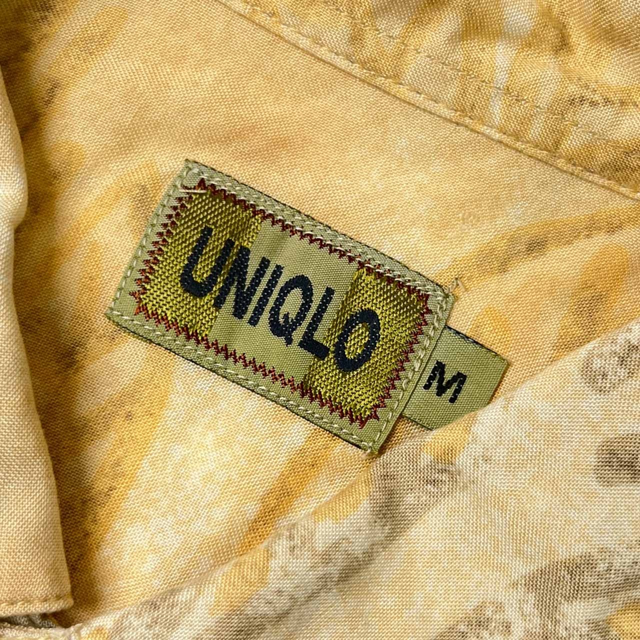 80s 90s UNIQLO ユニクロ 総柄 半袖シャツ アロハシャツ M/ベージュ系 メンズ 初期タグ ビンテージ