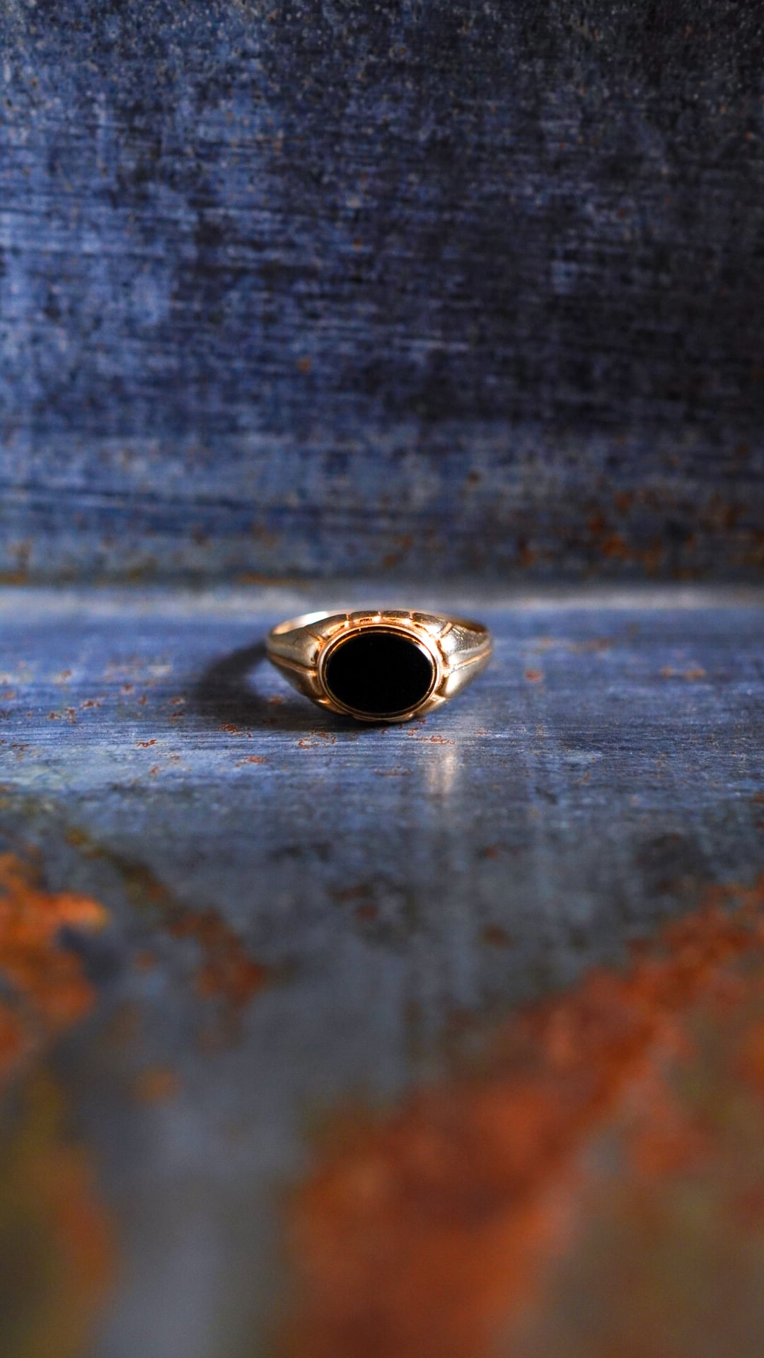 【1982】U.K. VINTAGE 9ct イエロー ゴールド シグネット リング 《9金 ブラックオニキス 指輪 ヴィンテージ》