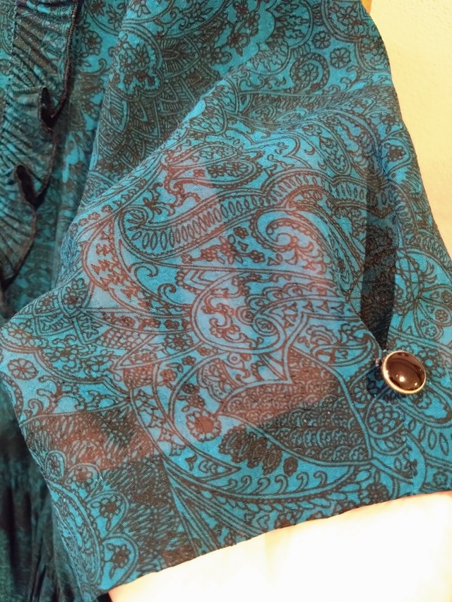 ゴシック調ペイズリープリーツワンピース/アンティークドレスレトロモダンリヨン製造古着服