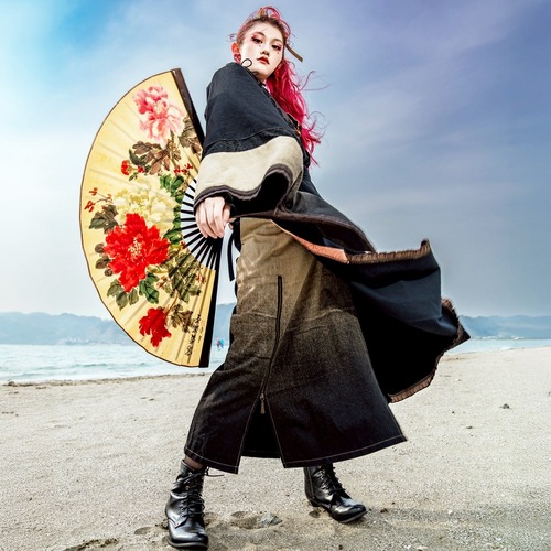 琉球浪漫物語～第二章　岡山産デニム巻きすかーと BK