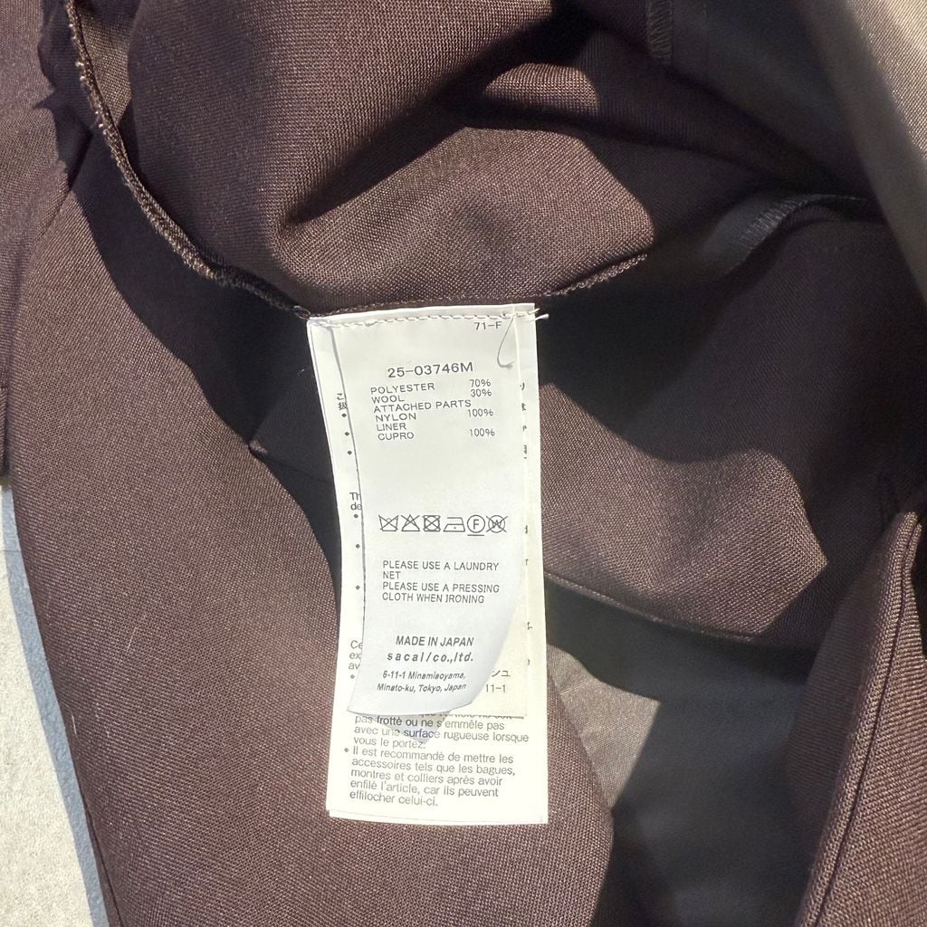 sacai サカイ25AW Suiting Shirt 半袖シャツ 25-03746M ブラウン size