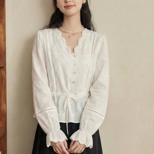 Vネックキャンディスリーブレースブラウス ・75174 Vネックキャンディスリーブレースブラウス ・75174