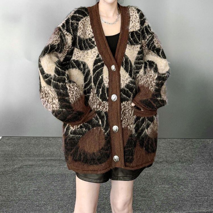 ROPE PATTERN V-NECK KNIT CARDIGAN 1color M-15345