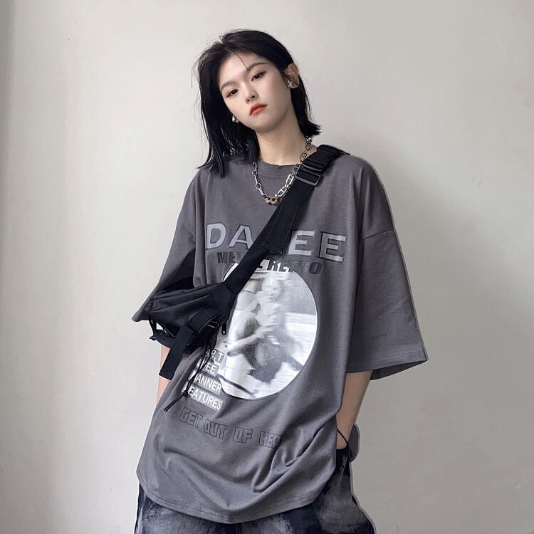 ルーズカジュアルサマーTシャツ プリント柄トップス ラウンドネック かわいい 夏物 Oネック ケッペル91437378718