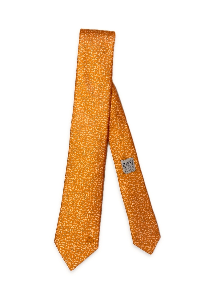 エルメス シルクタイ 7㎝《 Hiding Rabbit》Orange/Blanc