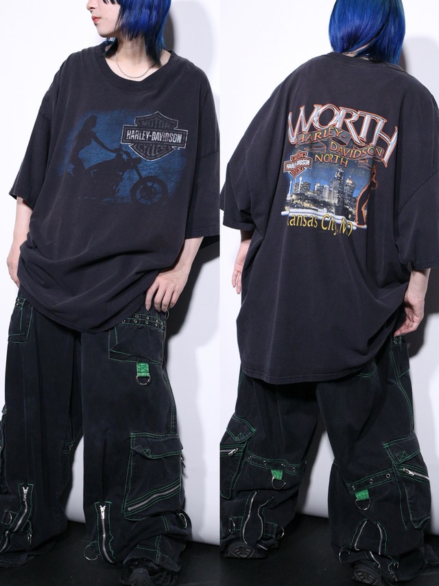 "Harley-Davidson" 炭黒 XXXL over silhouette front and back printed tee