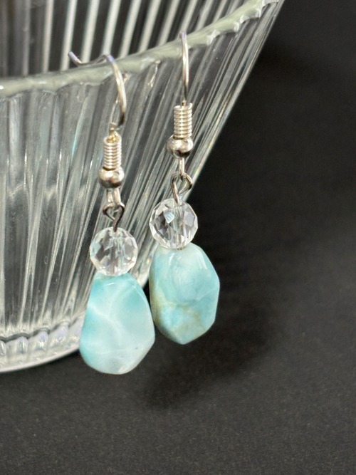 ラリマー/水晶ピアス