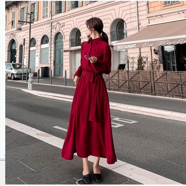 シャツワンピース ロング丈 長袖 ワンピース ロング丈 シャツワンピ