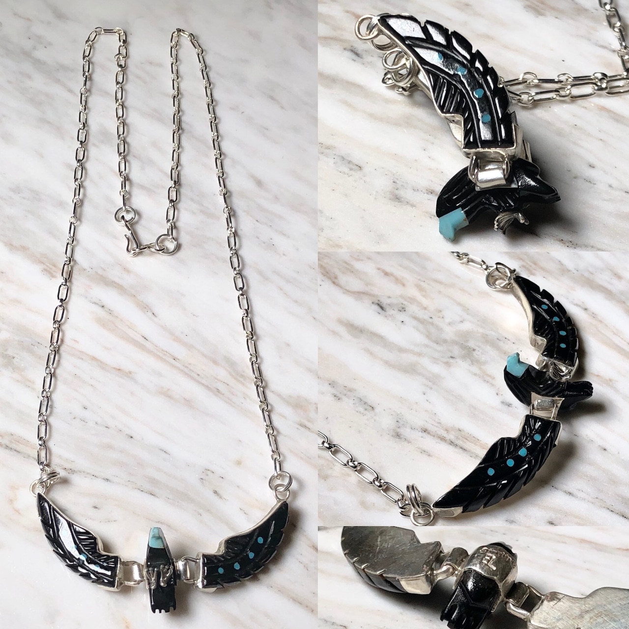 ben livingston silver eagle necklace set with turquoise&jet