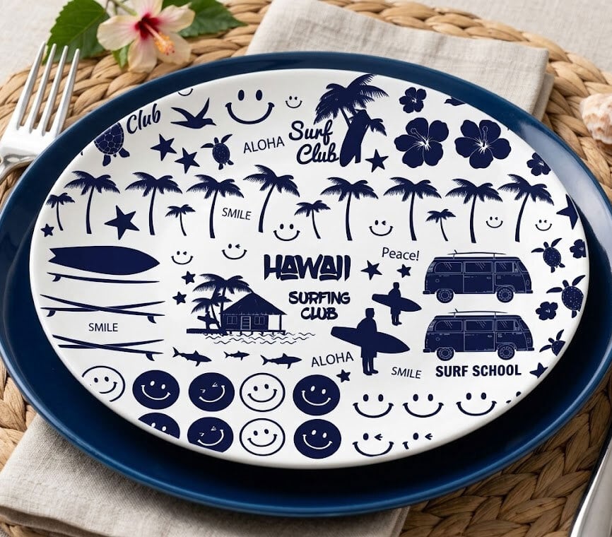 ⑨ポーセラーツ　転写紙　ハワイ海サーフ福袋　セット売り ポーセラーツオリジナル転写紙販売 PORCESHOP 転写紙通販 / 【白磁用