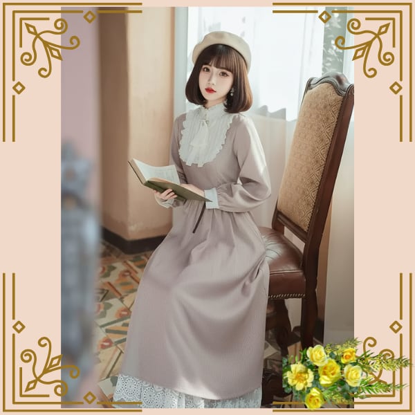 ♦チェック柄レース裾クラシカルワンピース♦trnd035