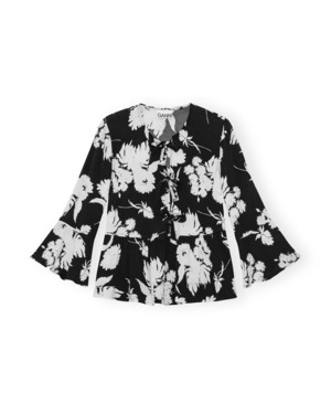【GANNI】PRINTED CREPE PEPLUM BLOUSE