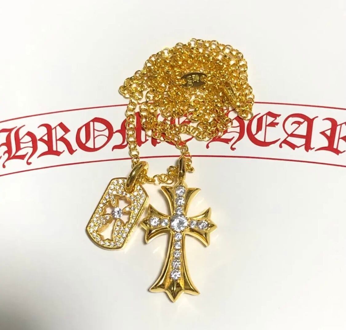 CHROME HEARTS クロムハーツ 22k タイニークロス ダイヤ＆カットアウト