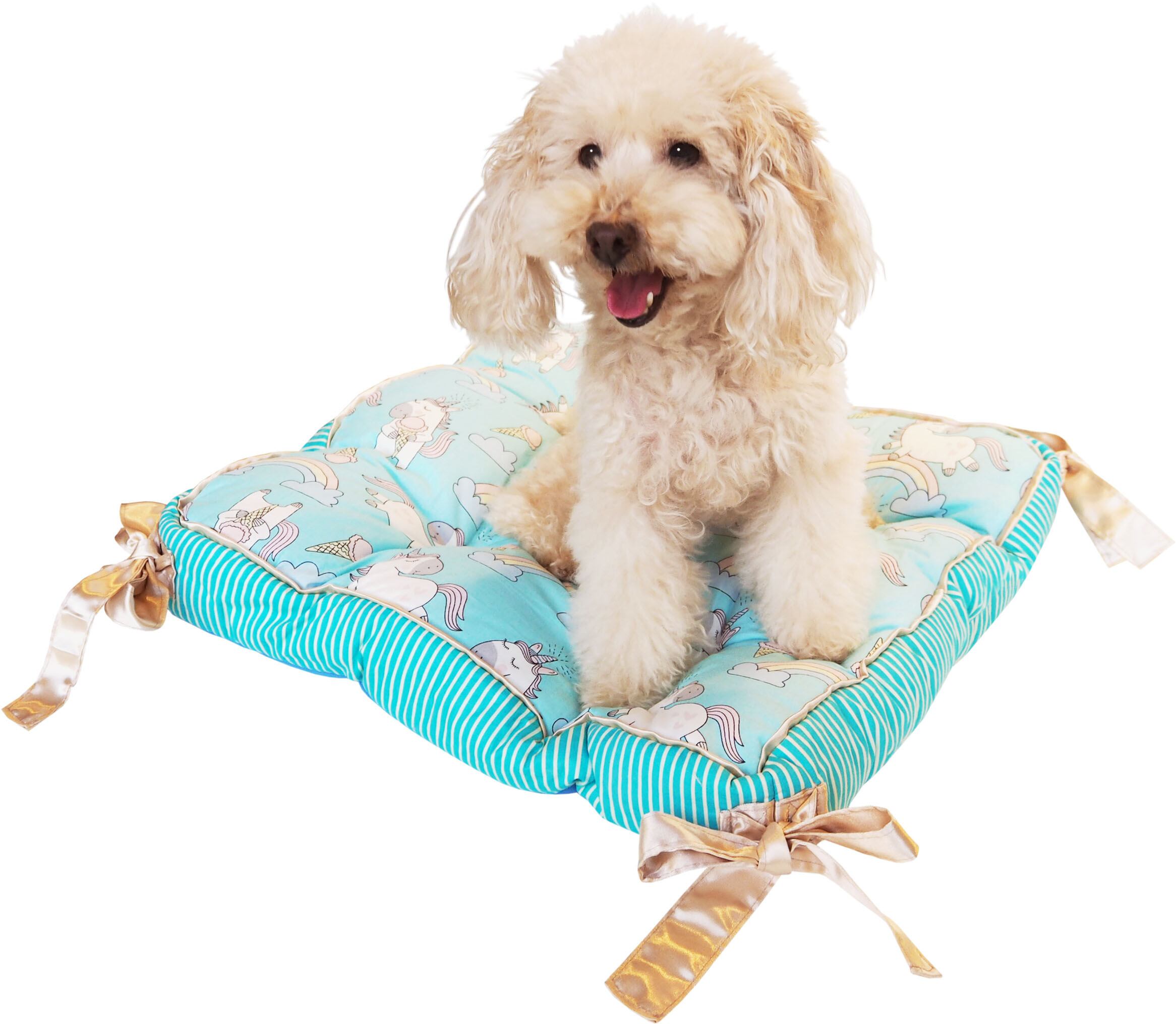 【ドッグベッド】ユニコーンのスクエアクッション　ホワイト/ブルー