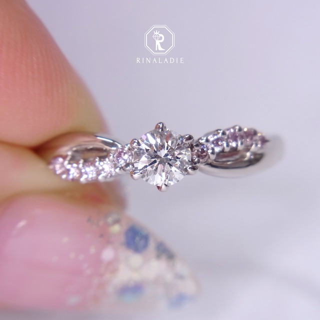 Pt900天然ダイヤモンド0.319　D　VS1　VG　天然ピンクダイヤモンド0.12リング