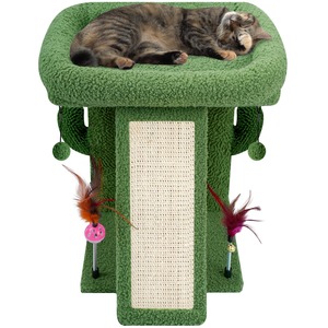 【在庫のみ】TINWEI キャットタワー 猫タワー 麻紐 安定 コンパクト 爪とぎ 省スペース 据え置き おもちゃつき 44CM高さ (グリーン)