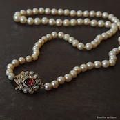 アンティークジュエリー 9ctゴールド アコヤ真珠 天然ロードライトガーネット ネックレス(ソーティングメモ付)